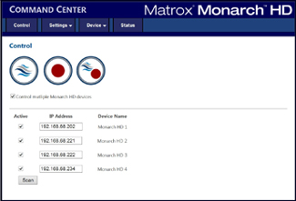 Matrox Monarch HD web-based user interface