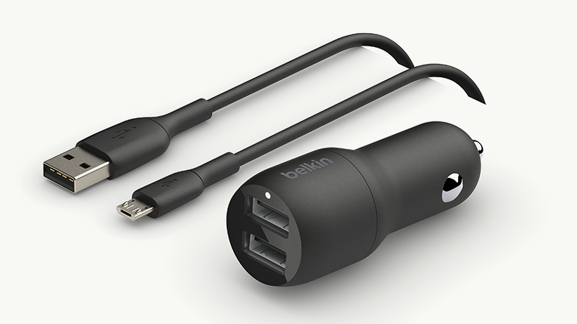 BOOSTCHARGE Dual USB-A Car Charger and USB-A to Micro-USB cable