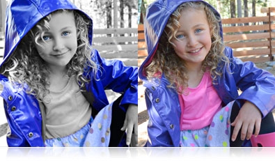 photo of a girl and the same photo shot using selective color, captured with the Nikon 1 AW1