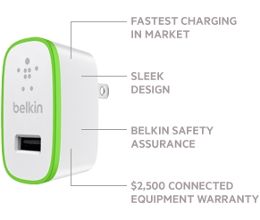 Charger for iPhone 5 | Fastest Charging in Market | Sleek Design | Belkin Safety Assurance | $2,500 Connected Equipment Warranty