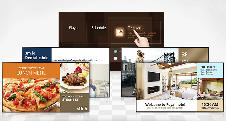 Easily manage digital signage with a simple Home UI, tools and templates