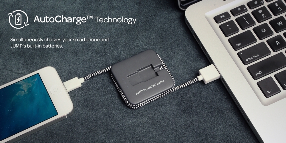 AutoCharge™ Technology | Simultaneously charges your smartphone and JUMP's built-in batteries.