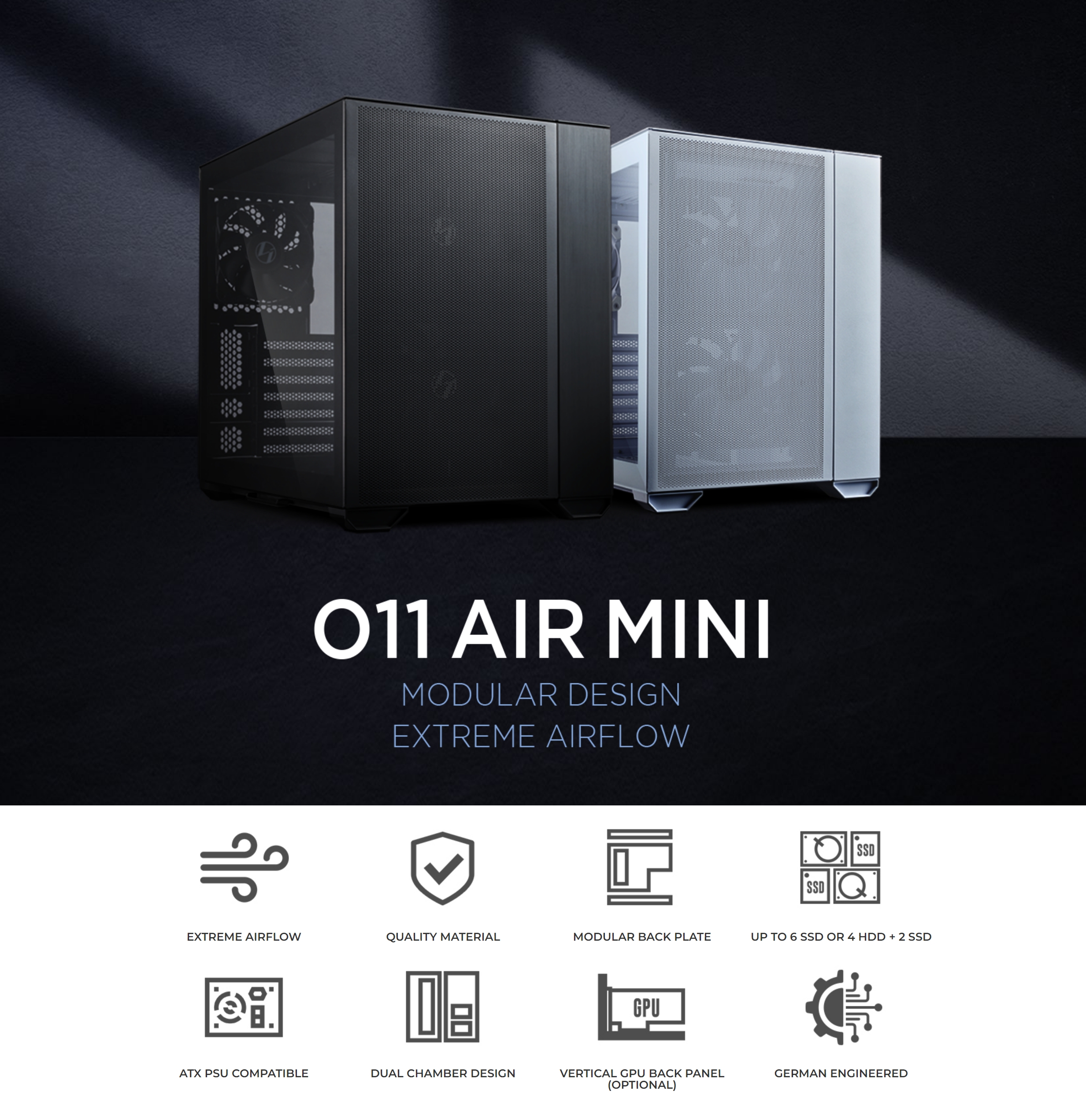 PC-O11AMW | Lian Li PC-O11 AMX Air Mini ATX White Case small Tower, T/G ...